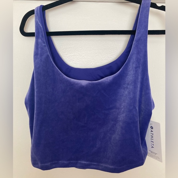 Athleta Velvet Cut Out Crop Top Sports Bra Velour Purple D-DD XL Extra Large - Picture 3 of 8